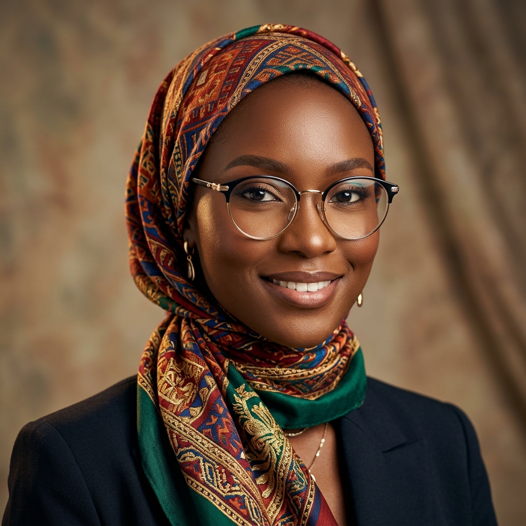 Femme noire africaine voilée élégante portant des lunettes de créateur Mage Optique & Services