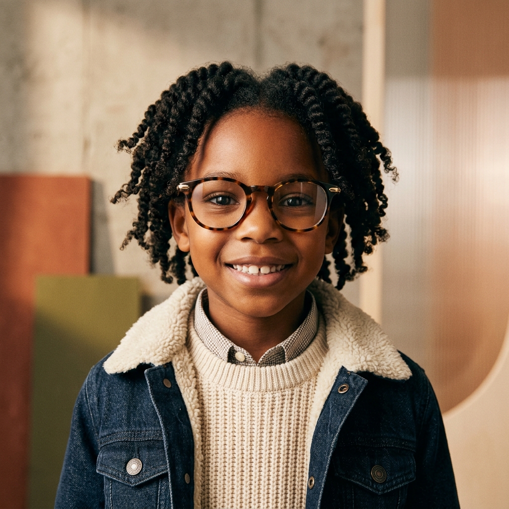 Enfant noir élégant portant des lunettes tendance Mage Optique & Services